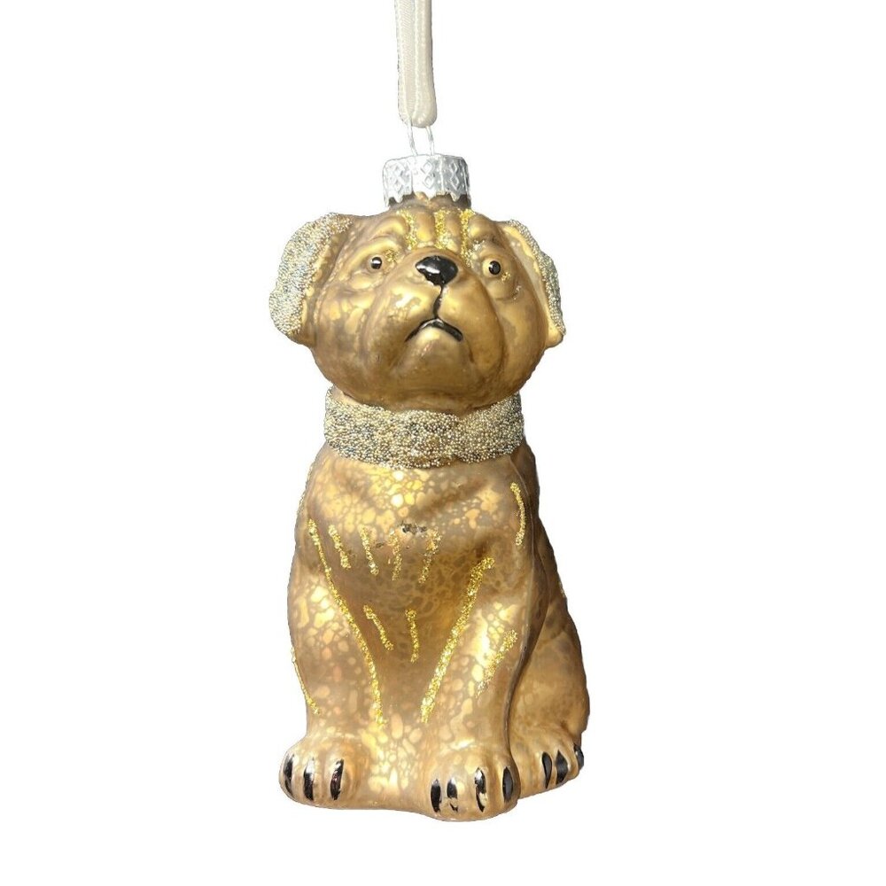 Bull Dog Glass  Christmas Tree Ornament Decoration Brown 4”